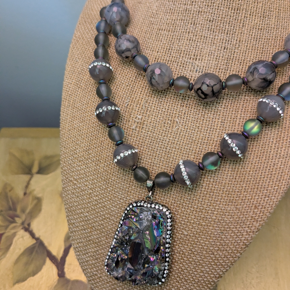 Dramatic Black And Silver Statement Necklace With… - image 3